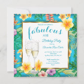 Invitation Fabuleux Tropical Turquoise bleu Champagne (Devant)
