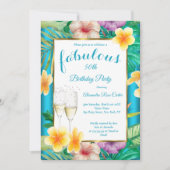 Invitation Fabuleux Tropical Turquoise bleu Champagne (Devant)