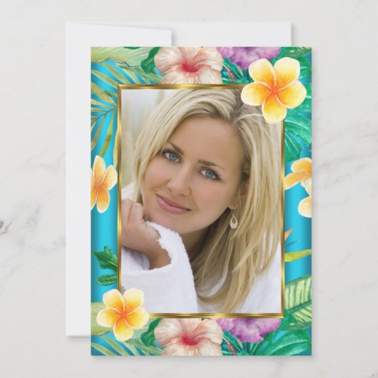 Invitation Fabuleux Tropical Turquoise bleu Champagne (Dos)