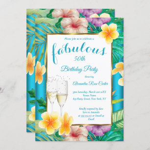 Invitation Fabuleux Tropical Turquoise bleu Champagne