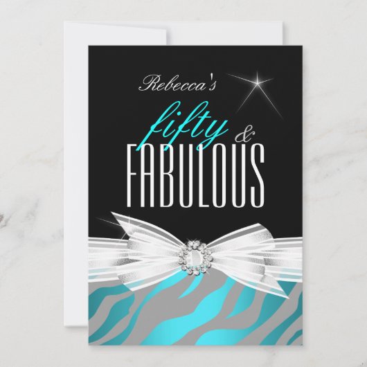 Invitation Fabuleux Turquoise Black Grey Zebra 50e fête d'ann (Devant)
