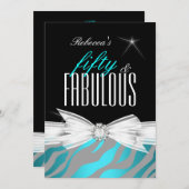 Invitation Fabuleux Turquoise Black Grey Zebra 50e fête d'ann (Devant / Derrière)