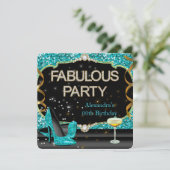 Invitation Fabuleux Turquoise Black Parties scintillant fête  (Debout devant)
