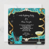 Invitation Fabuleux Turquoise Black Parties scintillant fête  (Dos)