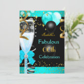 Invitation Fabuleux Turquoise Blue Champagne Gold fête d'anni (Debout devant)