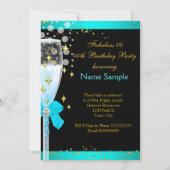 Invitation Fabuleux Turquoise Blue Champagne Gold fête d'anni (Dos)