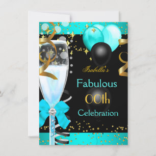 Invitation Fabuleux Turquoise Blue Champagne Gold fête d'anni