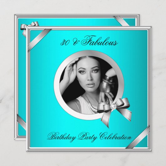 Invitation Fabuleux Turquoise Blue Diamond Silver Photo 30 Pa (Devant / Derrière)