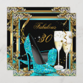 Invitation Fabuleux Turquoise Blue Heels Black Champagne Part (Devant / Derrière)