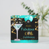 Invitation Fabuleux Turquoise Blue Martini Gold fête d'annive (Debout devant)