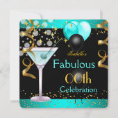 Invitation Fabuleux Turquoise Blue Martini Gold fête d'annive (Devant)