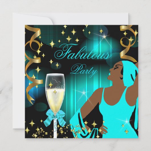 Invitation Fabuleux Turquoise Blue Parties scintillant Diva A (Devant)