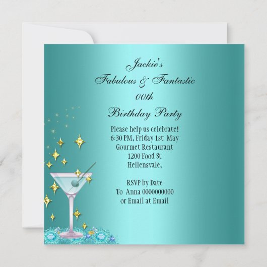 Invitation Fabuleux Turquoise Blue Parties scintillant hauts (Dos)