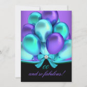 Invitation Fabuleux Turquoise violet ballons Noir Anniversair (Devant)