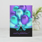 Invitation Fabuleux Turquoise violet ballons Noir Anniversair (Debout devant)