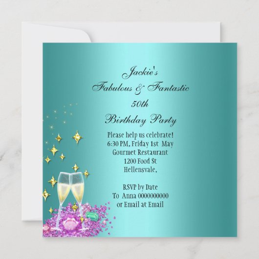 Invitation Fabuleux Turquoise violet Parties scintillant haut (Dos)