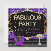 Invitation Fabuleux violet Parties scintillant noire fête d'a (Devant)