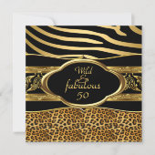 Invitation Fabuleux Zebra Leopard Black Gold Birthday 3 (Devant)