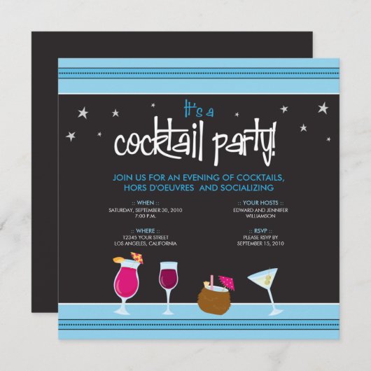 Invitation Fabully Festive Cocktail Party (aqua) (Devant / Derrière)