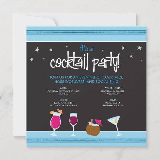 Invitation Fabully Festive Cocktail Party (aqua) (Devant)