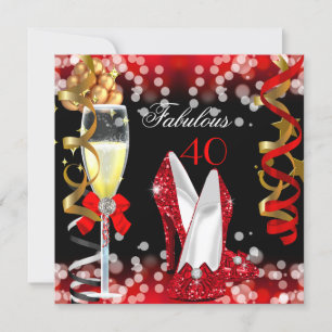 Invitation Fabulos 40 Rouge Noir Or Bulles Fête
