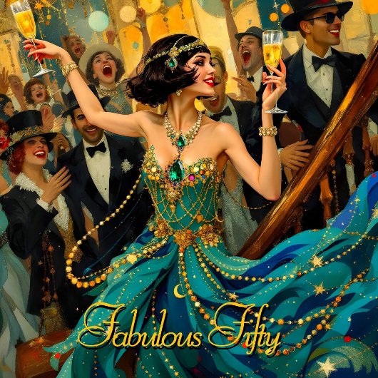 Invitation Fabulos 50 Art déco 1920 Flapper Vert Bijou
