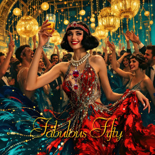 Invitation Fabulos 50 Art déco années 20 Flapper Bijou Rouge