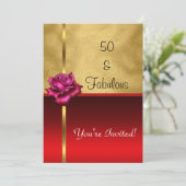 Invitation Fabulos 50e Anniversaire Fleur Rouge Or (Debout devant)