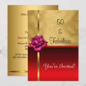 Invitation Fabulos 50e Anniversaire Fleur Rouge Or (Devant / Derrière)