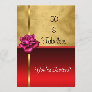 Invitation Fabulos 50e Anniversaire Fleur Rouge Or