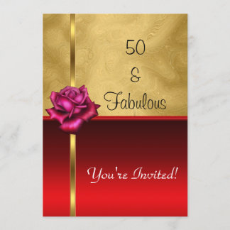 Invitation Fabulos 50e Anniversaire Fleur Rouge Or