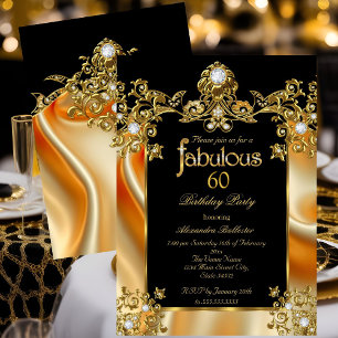 Invitation Fabulos Élégant 60e Anniversaire Soie Or Diamants
