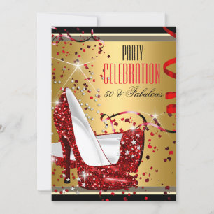 Invitation Fabulos Talons Rouges Or 50e Fête d'Anniversaire 2