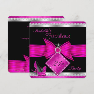 Invitation Fabulosa fête d'anniversaire 21 ans rose vif noir 