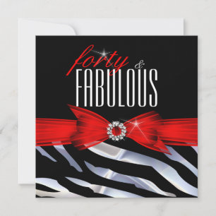 Invitation Fabulosa Fête d'anniversaire 40 ans Zèbre Rouge No