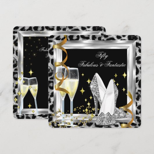Invitation Fabulosa Fête d'anniversaire des 50 ans Silver Leo (Devant / Derrière)