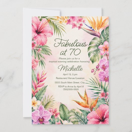 Invitation Fabulose Fleur Tropicale 70e Anniversaire (Devant)