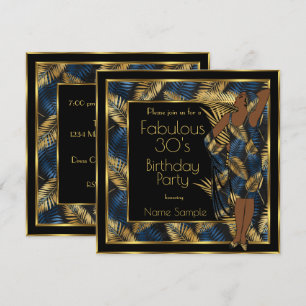 Invitation Fabulosité 30 Fête d'anniversaire Or Bleu Palmiers