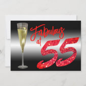 Invitation Fabulosité à 55 ans Anniversaire Paillettes Corail (Devant)