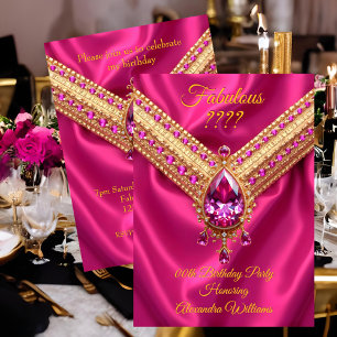 Invitation Fabulosité Rose Chaud Soie Or Diamants Anniversair