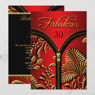 Invitation Fabulosité tout âge, rouge royal or noir Anniversa