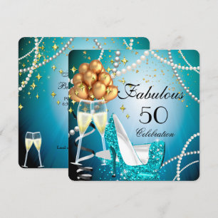 Invitation Fabulosus 50 Bleus Talons Hauts Champagne Doré Fêt