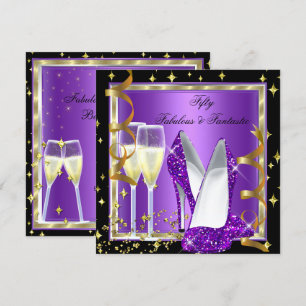 Invitation Fabulosus 50 Fantastique Fête Noir Violet Or 2