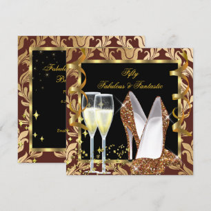 Invitation Fabulosus 50 & Fantastique Or Brun Damassé Soirée