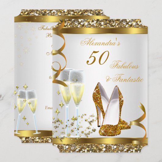 Invitation Fabulosus 50 Fantastiques Talons Dorés Fête d'Anni (Devant / Derrière)