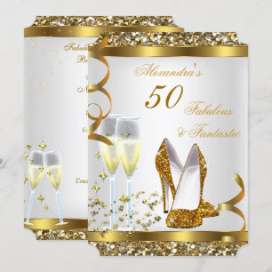 Invitation Fabulosus 50 Fantastiques Talons Dorés Fête d'Anni