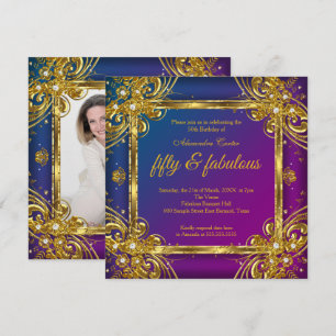 Invitation Fabulosus 50 Photo Or Mulberry Bleu Fête