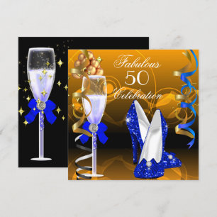 Invitation Fabulosus 50 Royal Blue Gold Orange Fête d'anniver