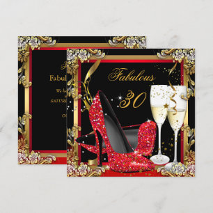 Invitation Fabulous 30 Talons Rouges Or Noir Champagne Fête