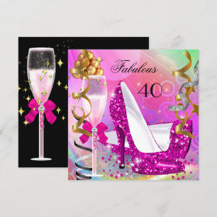 Invitation Fabulous 40 Anniversaire Fête Rose Chaud Paillette